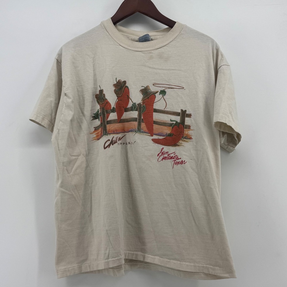 Vintage Hanes Beefy-T San Antonio Texas Chillin Peppers Graphic T-Shirt XL USA
